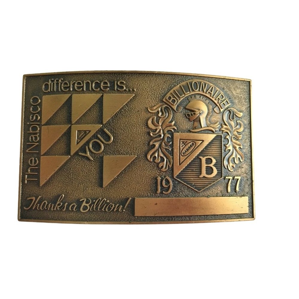 Vintage The Nabisco Difference is You Brass Belt Buckle Billionaire Crest 1977
